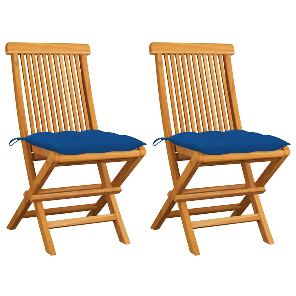 Vidaxl tuinstoelen 2 st met blauwe kussens massief teakhout