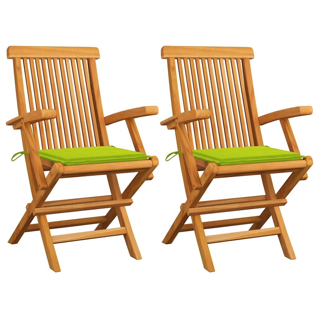 Vidaxl tuinstoelen 2 st met heldergroene kussens massief teakhout