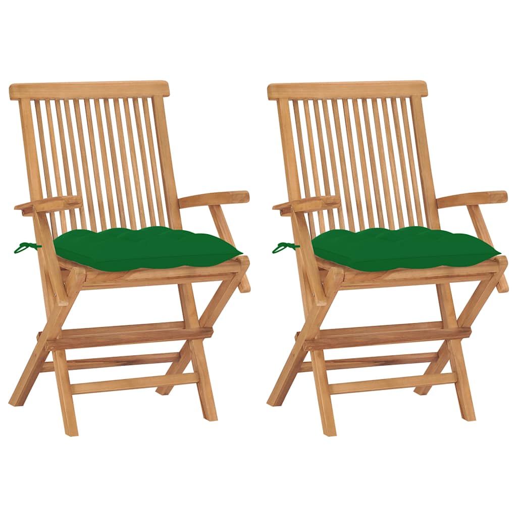 Vidaxl tuinstoelen 2 st met groene kussens massief teakhout
