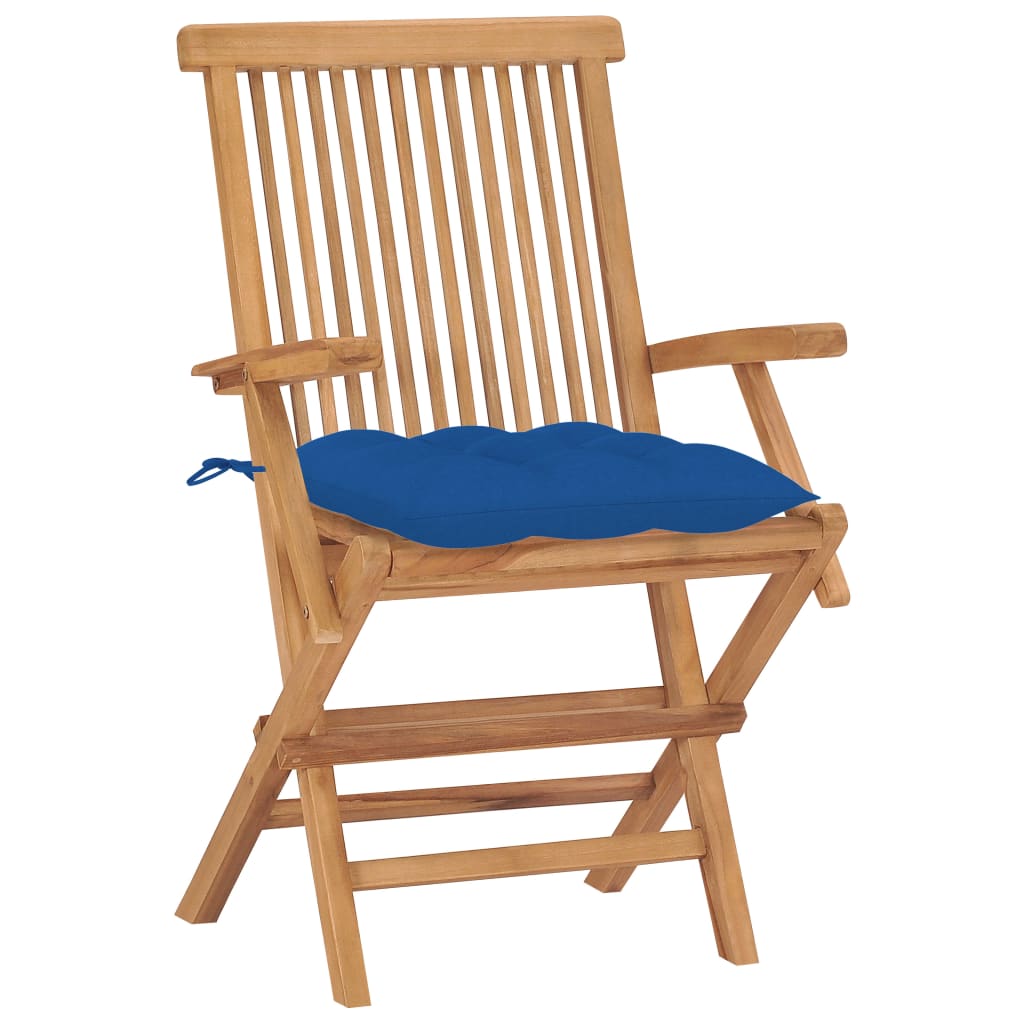 Vidaxl tuinstoelen 2 st met blauwe kussens massief teakhout