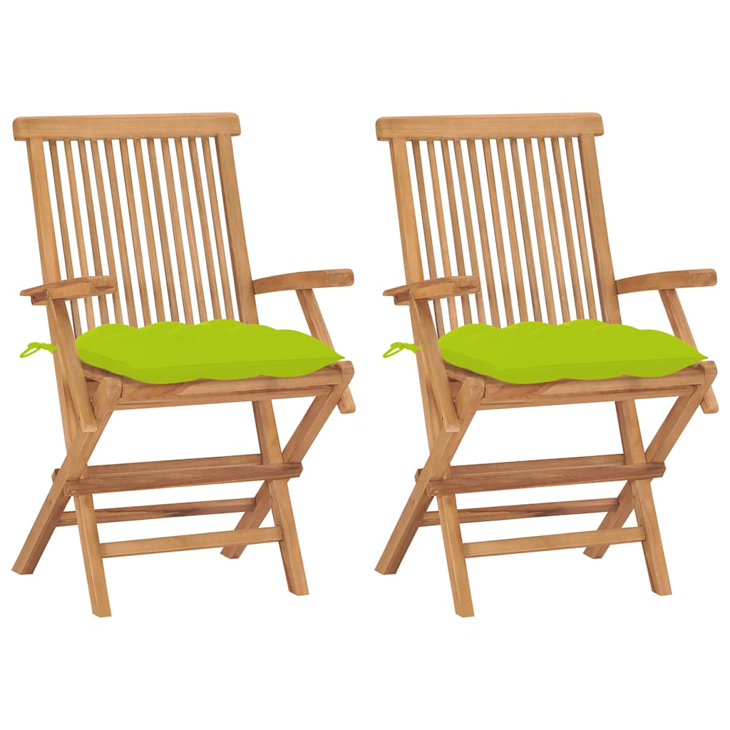 Vidaxl tuinstoelen 2 st met heldergroene kussens massief teakhout
