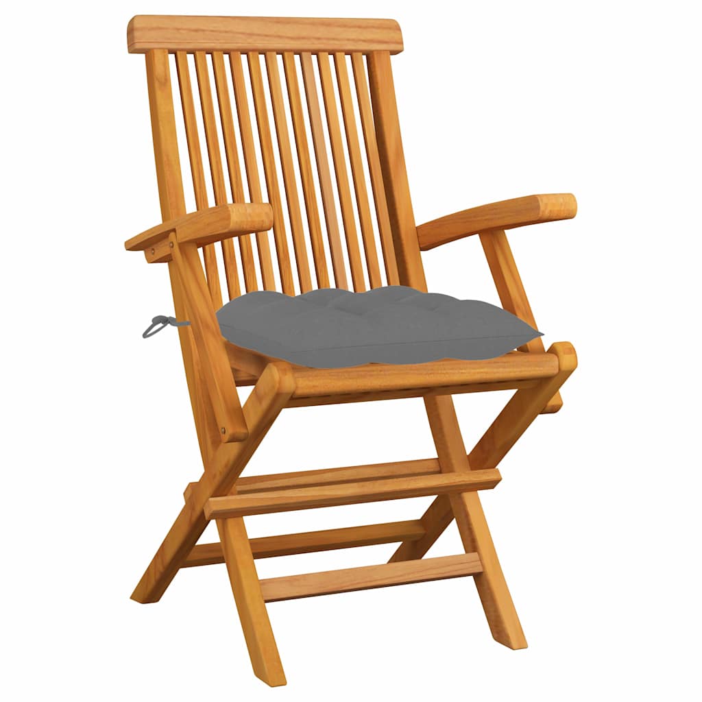 Vidaxl tuinstoelen 3 st met grijze kussens massief teakhout