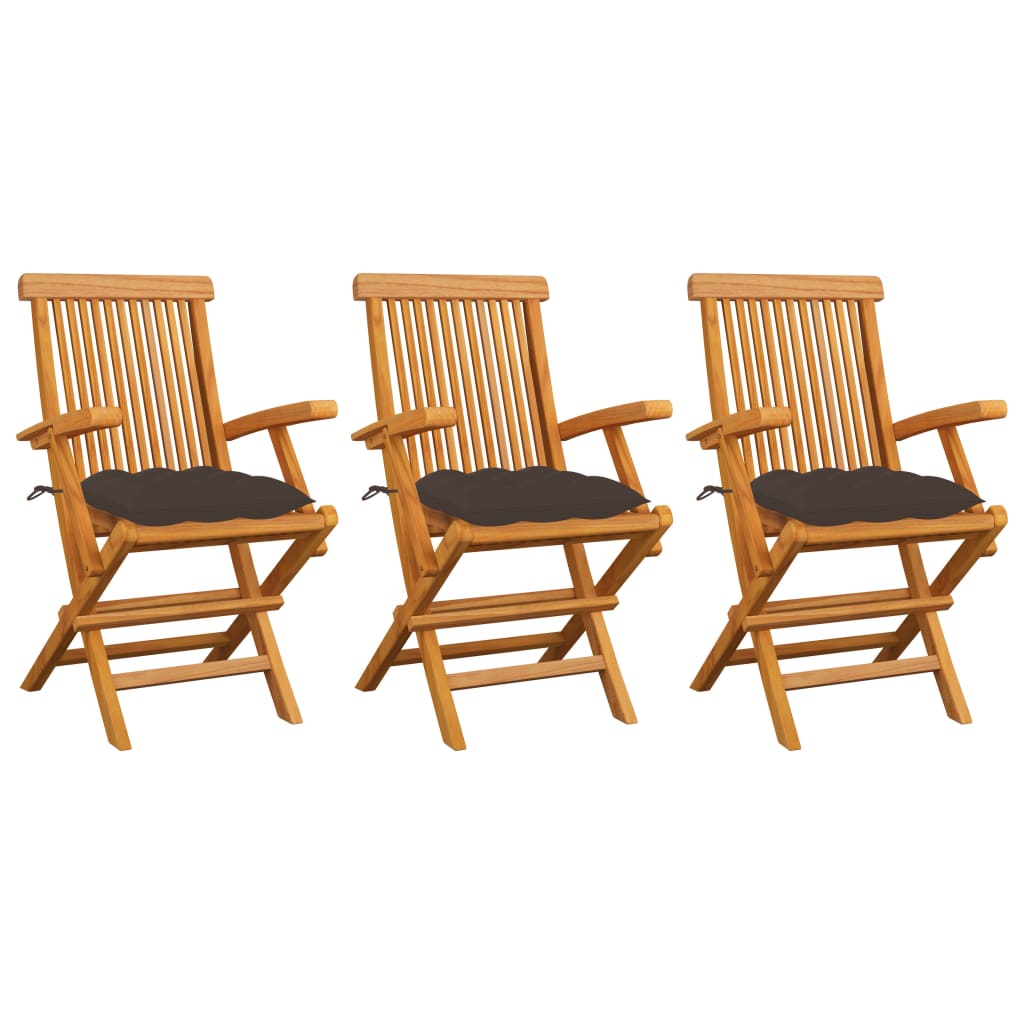 Vidaxl tuinstoelen 3 st met taupe kussens massief teakhout