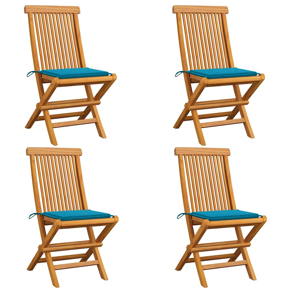 Vidaxl tuinstoelen 4 st met blauwe kussens massief teakhout
