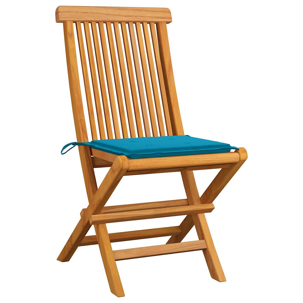 Vidaxl tuinstoelen 4 st met blauwe kussens massief teakhout