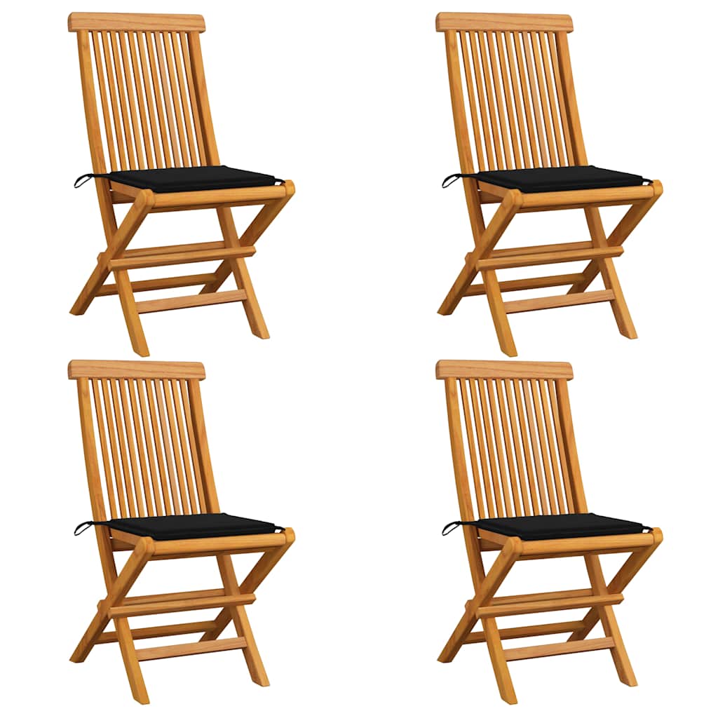 Vidaxl tuinstoelen 4 st met zwarte kussens massief teakhout