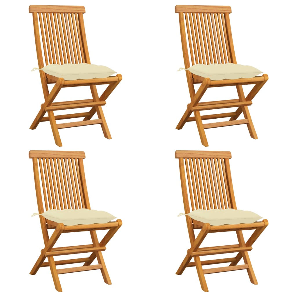 Vidaxl tuinstoelen 4 st met crèmewitte kussens massief teakhout