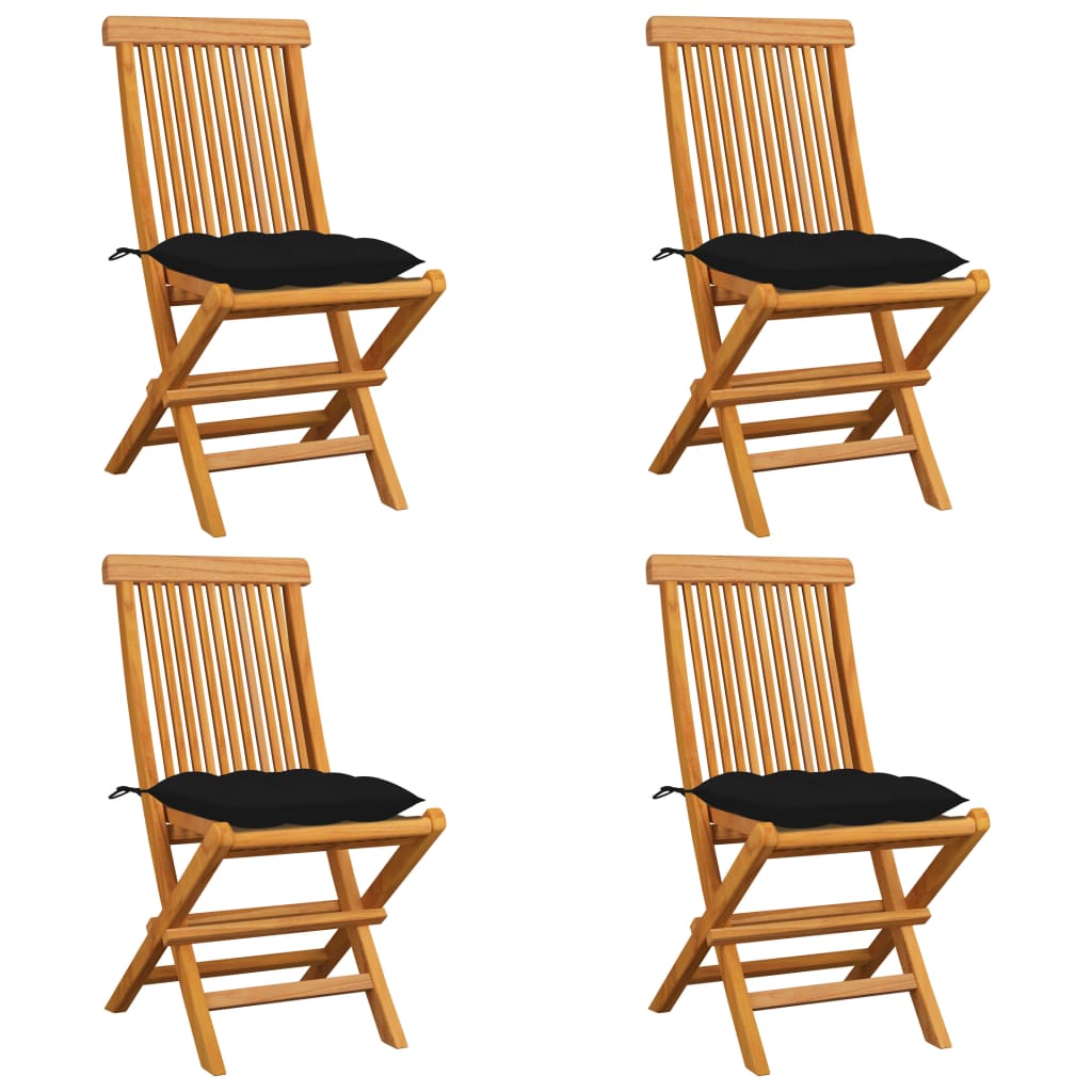Vidaxl tuinstoelen 4 st met zwarte kussens massief teakhout