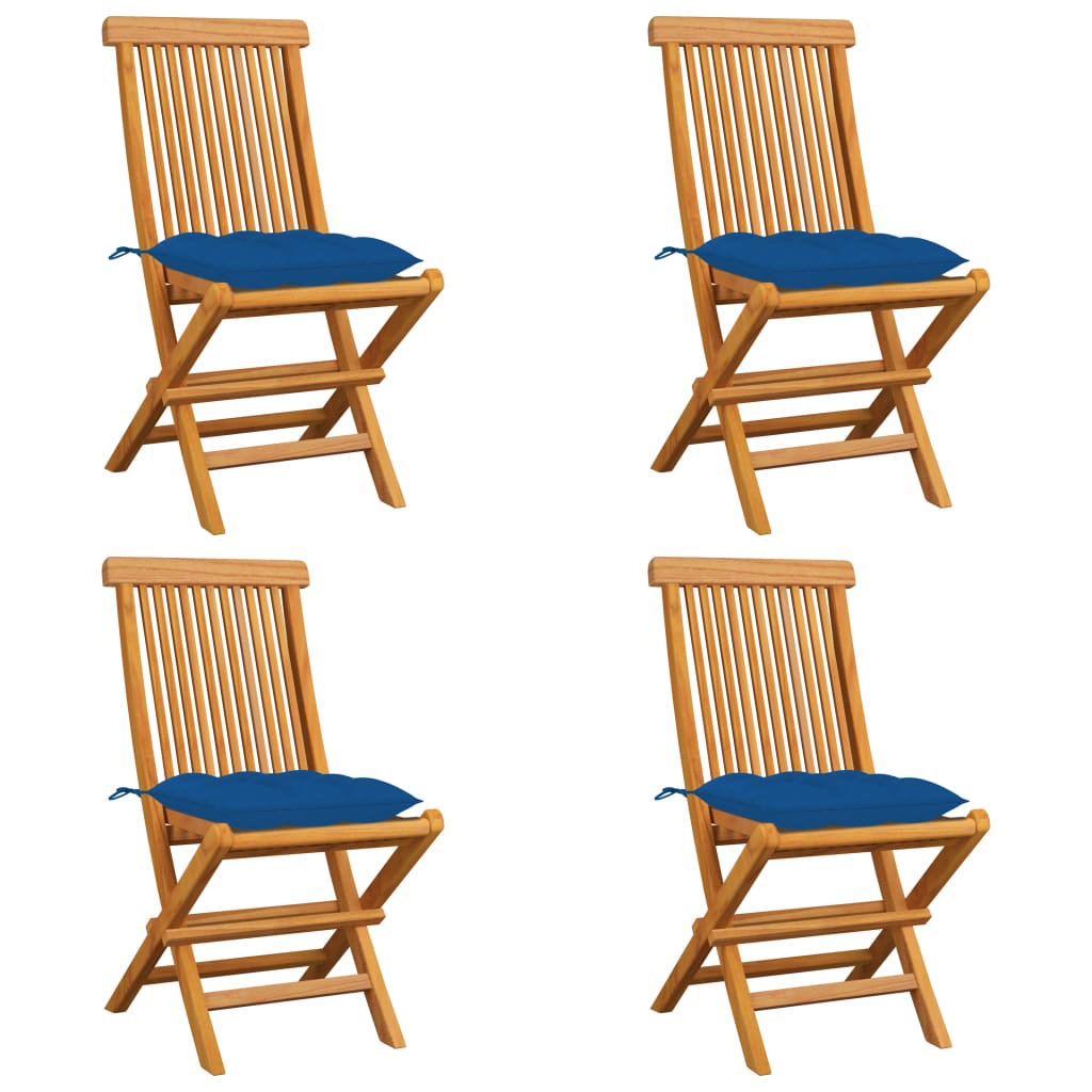 Vidaxl tuinstoelen 4 st met blauwe kussens massief teakhout