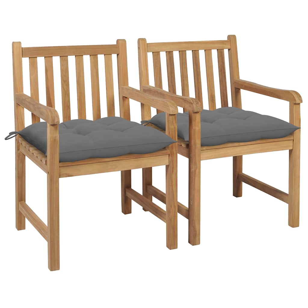 Vidaxl tuinstoelen 2 st met grijze kussens massief teakhout