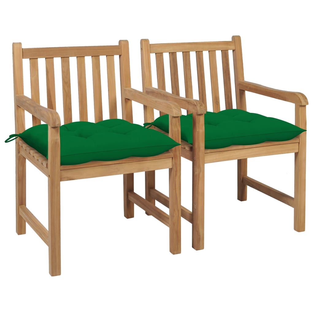 Vidaxl tuinstoelen 2 st met groene kussens massief teakhout