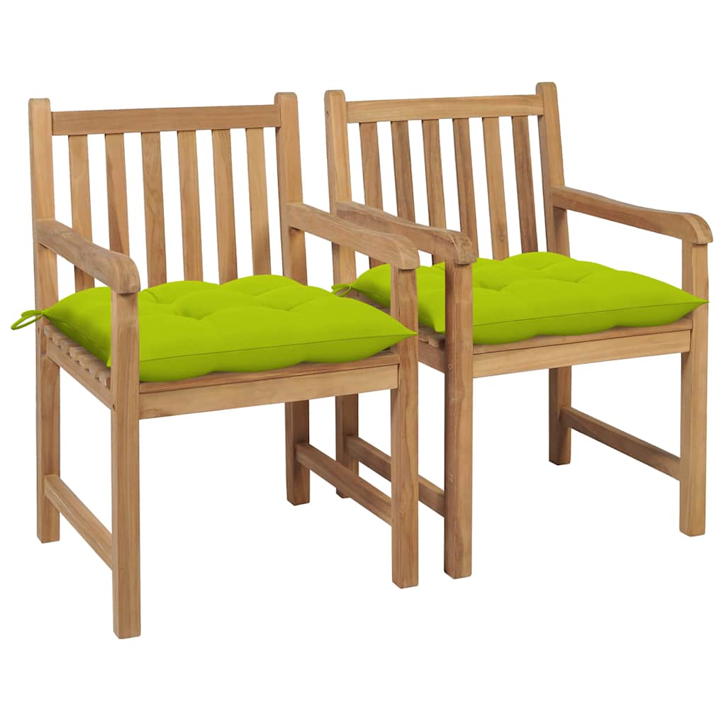 Vidaxl tuinstoelen 2 st met heldergroene kussens massief teakhout