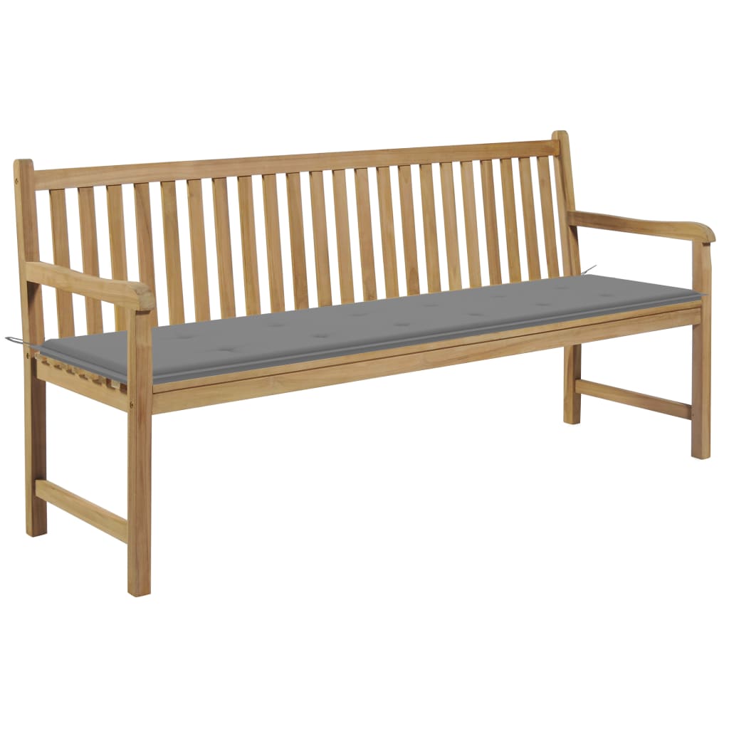 Vidaxl tuinbank met grijs kussen 175 cm massief teakhout