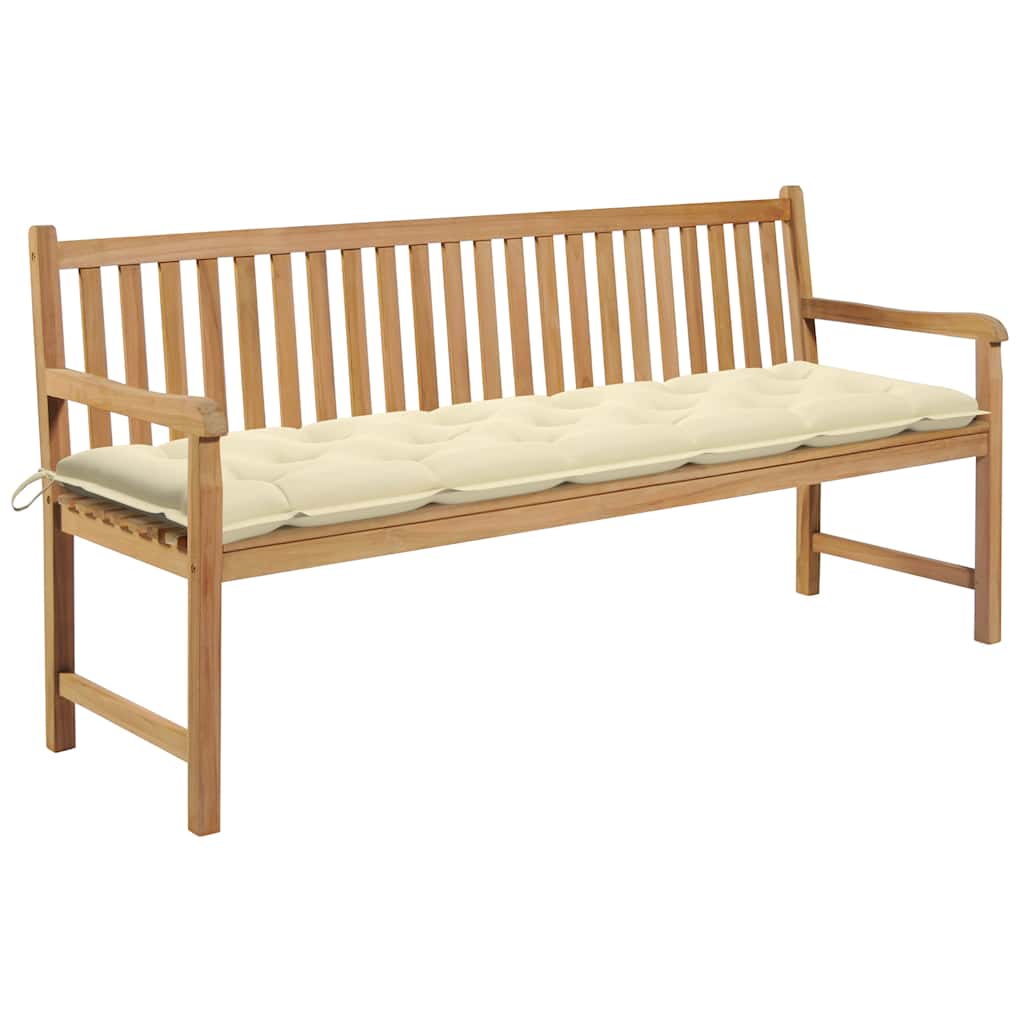Vidaxl tuinbank met crèmewit kussen 175 cm massief teakhout