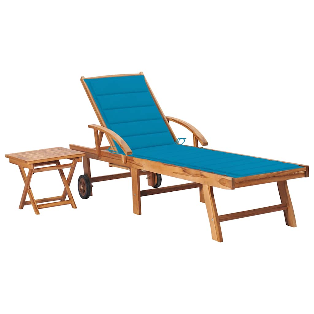 Vidaxl ligbed met tafel en kussen massief teakhout