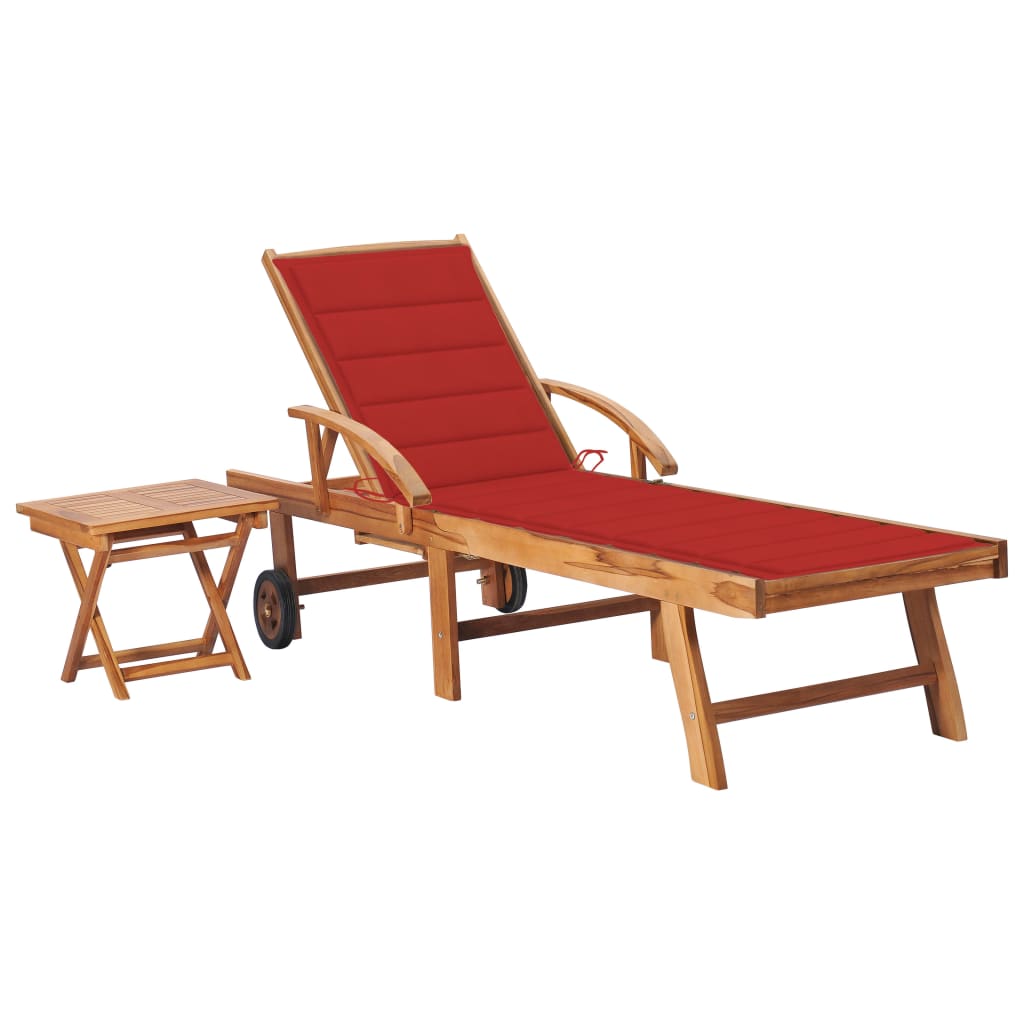 Vidaxl ligbed met tafel en kussen massief teakhout