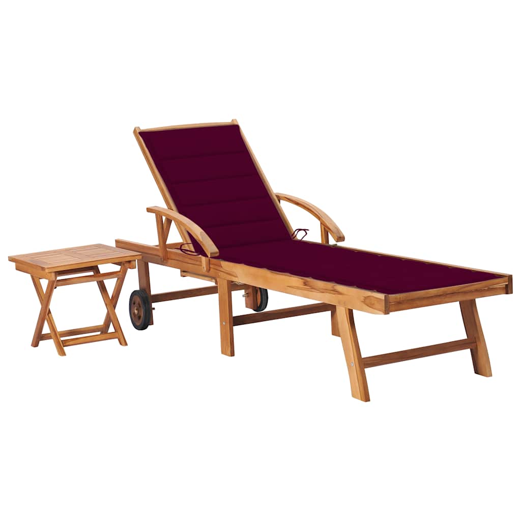 Vidaxl ligbed met tafel en kussen massief teakhout