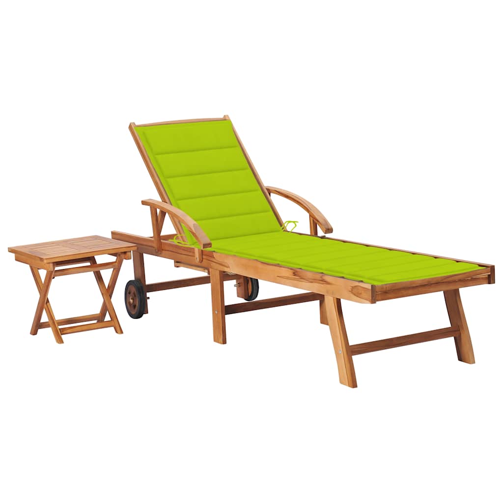 Vidaxl ligbed met tafel en kussen massief teakhout