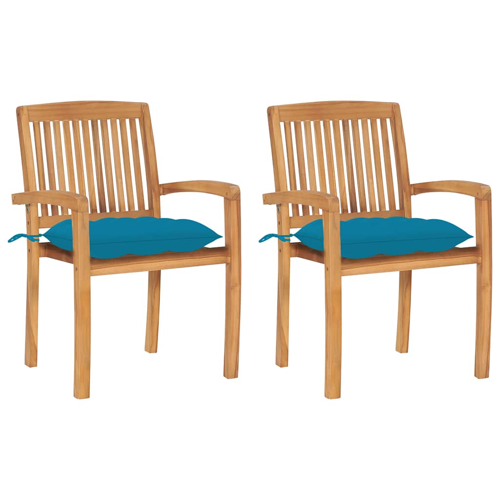 Vidaxl tuinstoelen 2 st met lichtblauwe kussens massief teakhout
