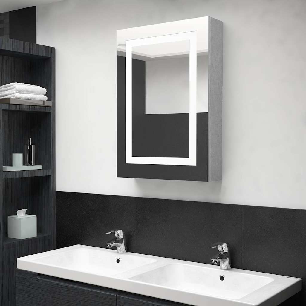 Vidaxl badkamerkast met spiegel en led 50x13x70 cm betongrijs
