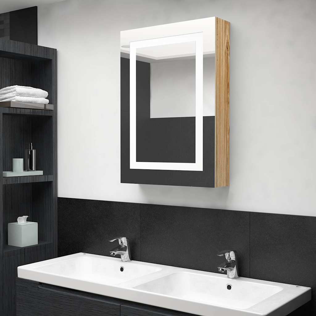 Vidaxl badkamerkast met spiegel en led 50x13x70 cm eikenkleurig