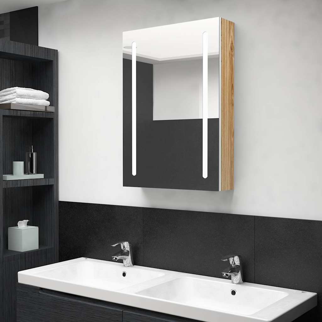 Vidaxl badkamerkast met spiegel en led 50x13x70 cm wit en eikenkleurig