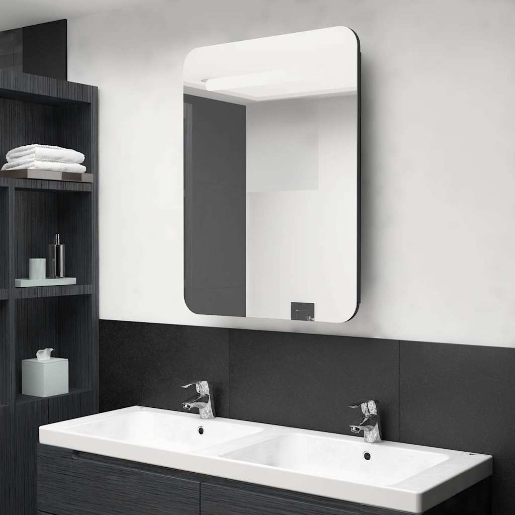 Vidaxl badkamerkast met spiegel en led 60x11x80 cm zwart