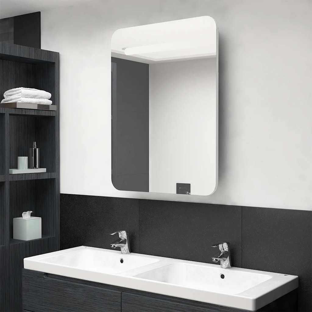 Vidaxl badkamerkast met spiegel en led 60x11x80 cm glanzend wit