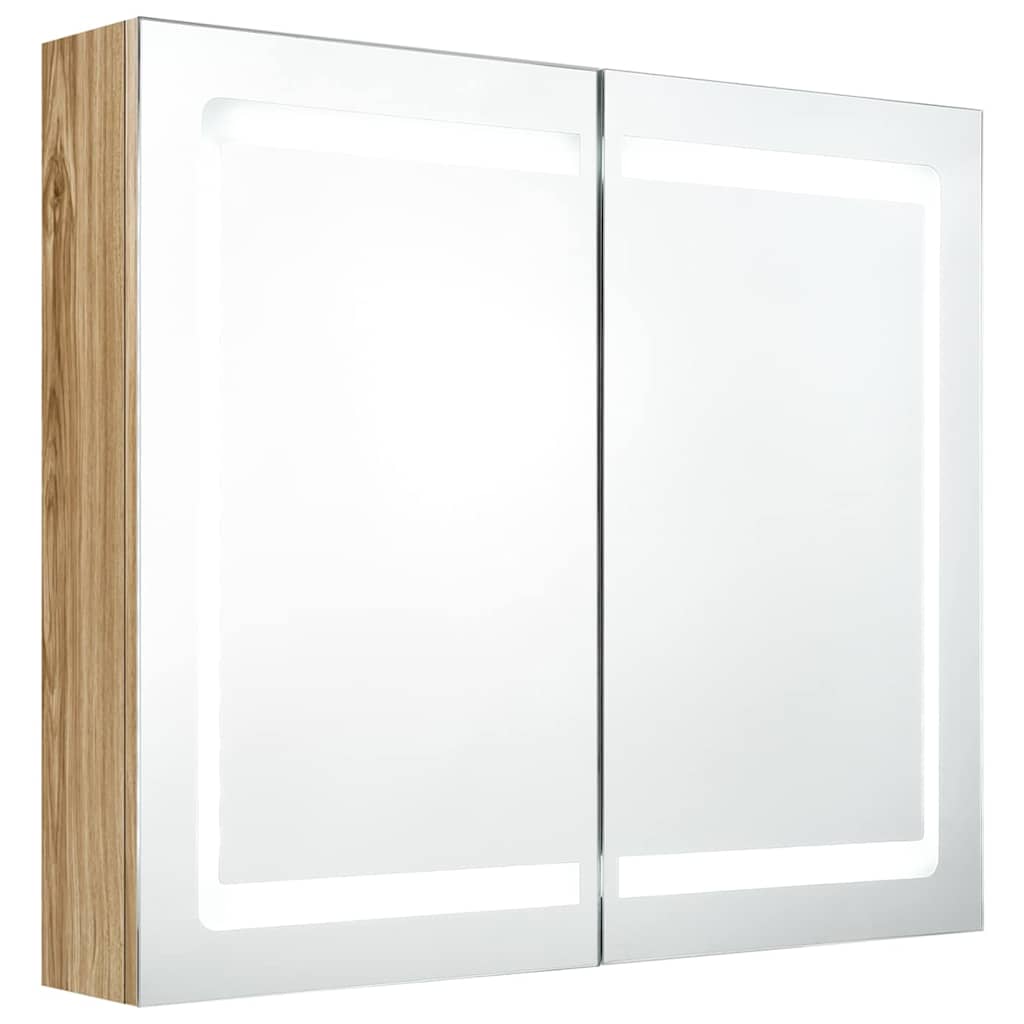 Vidaxl badkamerkast met spiegel en led 80x12x68 cm eikenkleurig