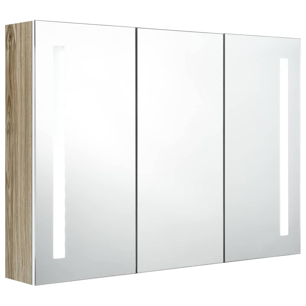 Vidaxl badkamerkast met spiegel en led 89x14x62 cm wit en eikenkleurig