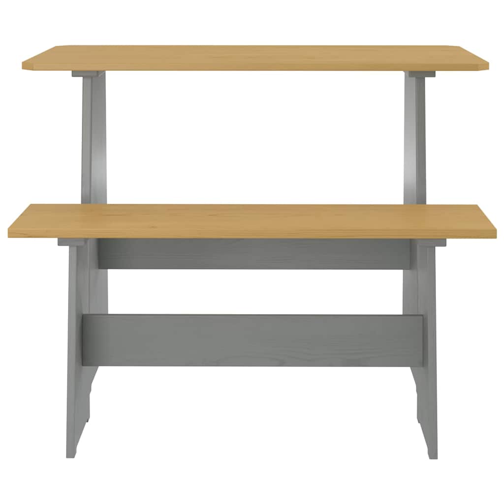 Vidaxl eettafel met bankje reine massief grenenhout honingbruin grijs