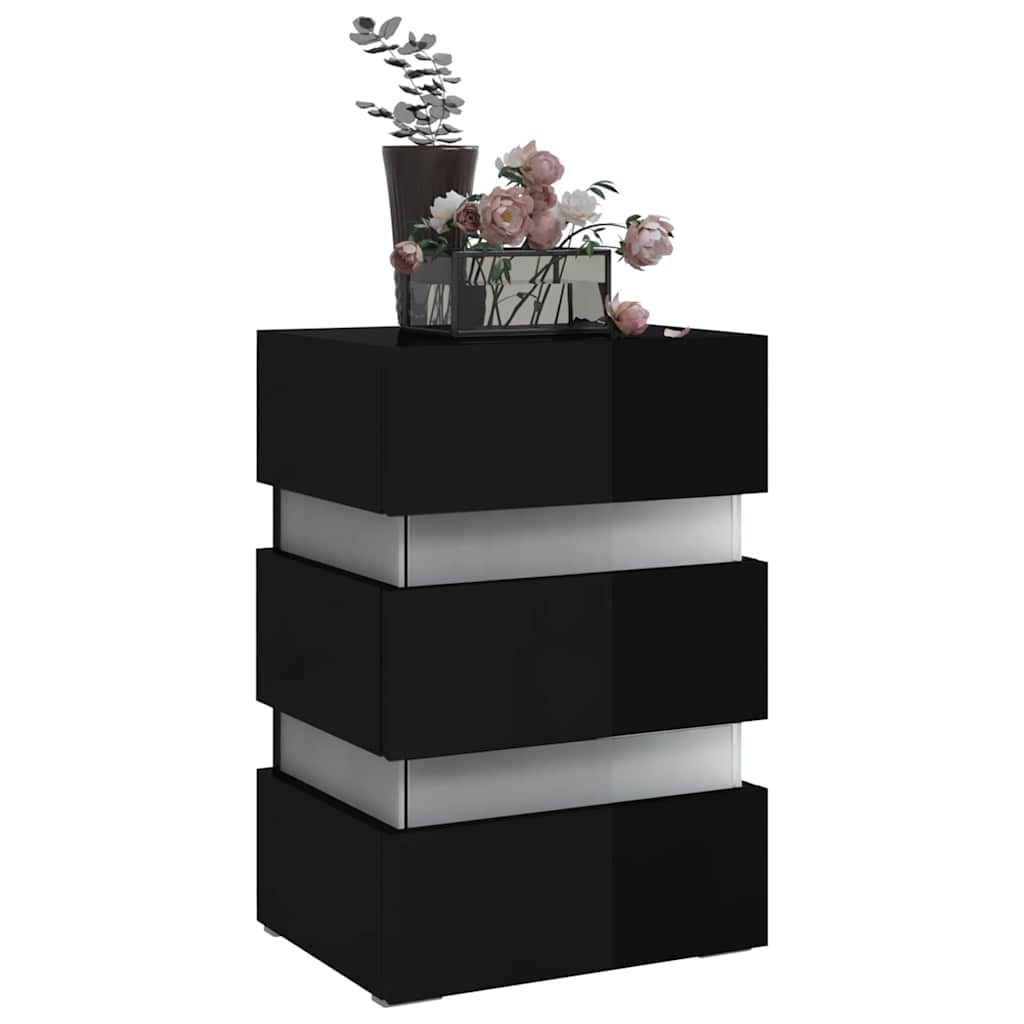 Vidaxl 326846 nachtkastje led 45x35x67 cm bewerkt hout hoogglans zwart