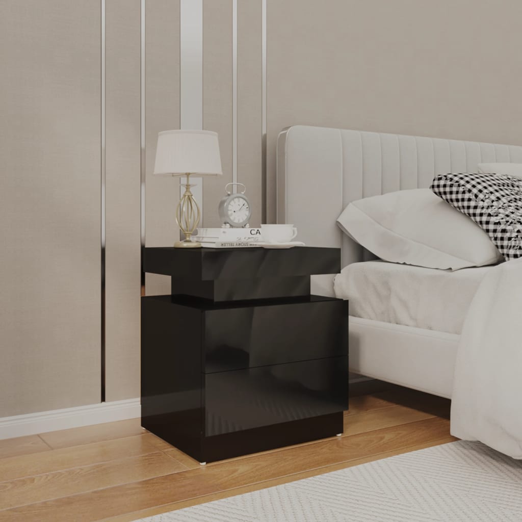 Vidaxl nachtkastje 45x35x52 cm bewerkt hout hoogglans zwart