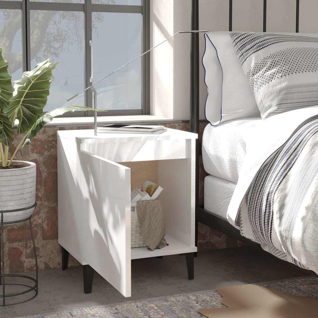 Vidaxl nachtkastje met metalen poten 40x30x50 cm hoogglans wit