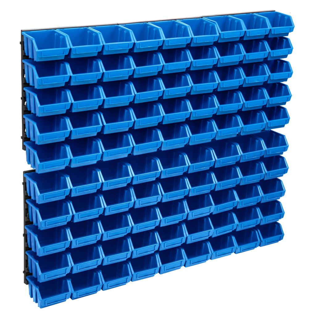 Vidaxl 96-delige opslagbakkenset met wandpanelen blauw en zwart