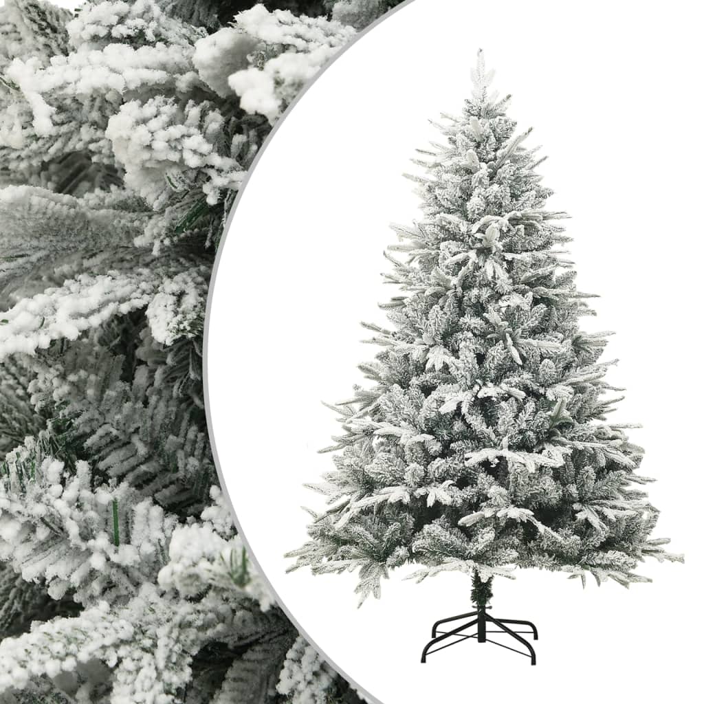 Vidaxl kunstkerstboom met sneeuwvlokken 210 cm pvc en pe groen