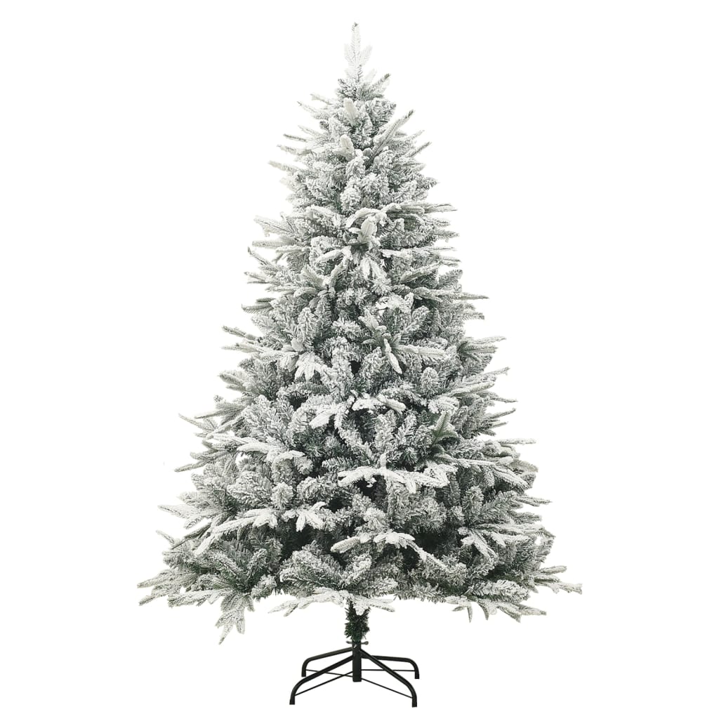 Vidaxl kunstkerstboom met sneeuwvlokken 210 cm pvc en pe groen