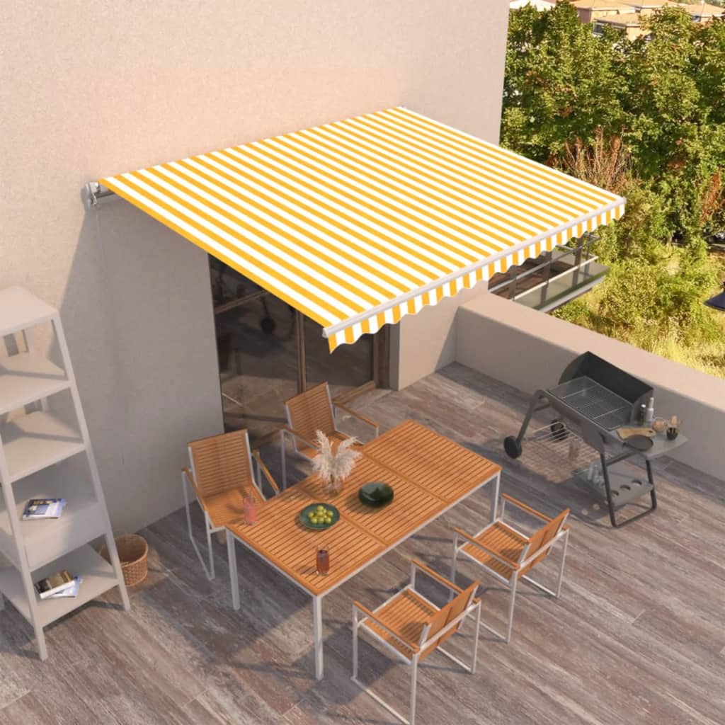VidaXL Luifel handmatig uittrekbaar 450x300 cm geel en wit