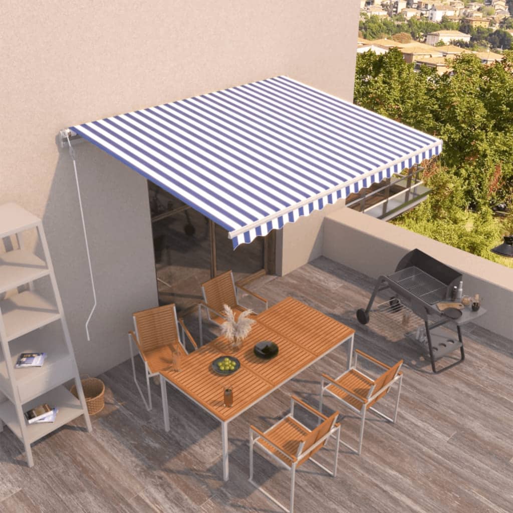 VidaXL Luifel automatisch uittrekbaar 450x350 cm blauw en wit