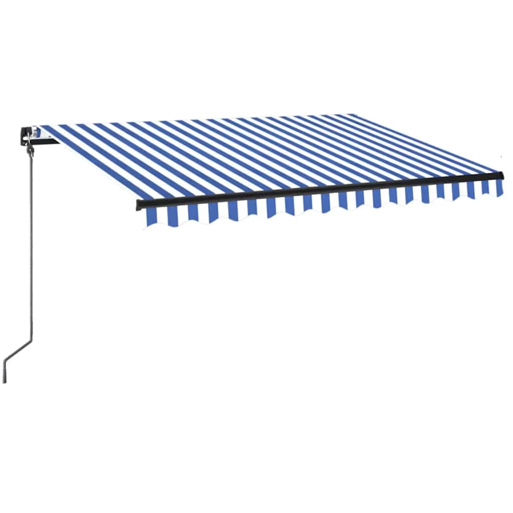 Vidaxl luifel handmatig uittrekbaar met led 350x250 cm blauw en wit