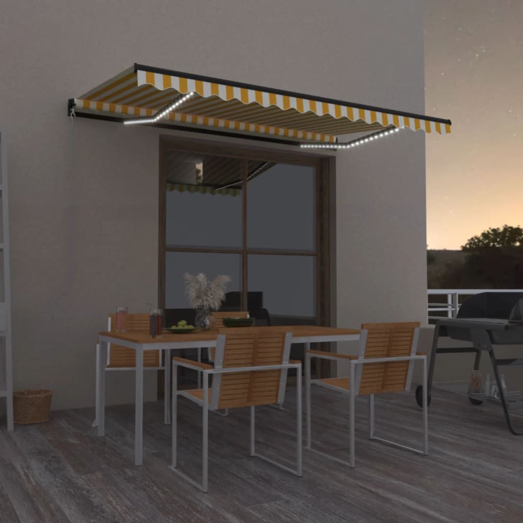 VidaXL Luifel handmatig uittrekbaar met LED 450x300 cm geel en wit