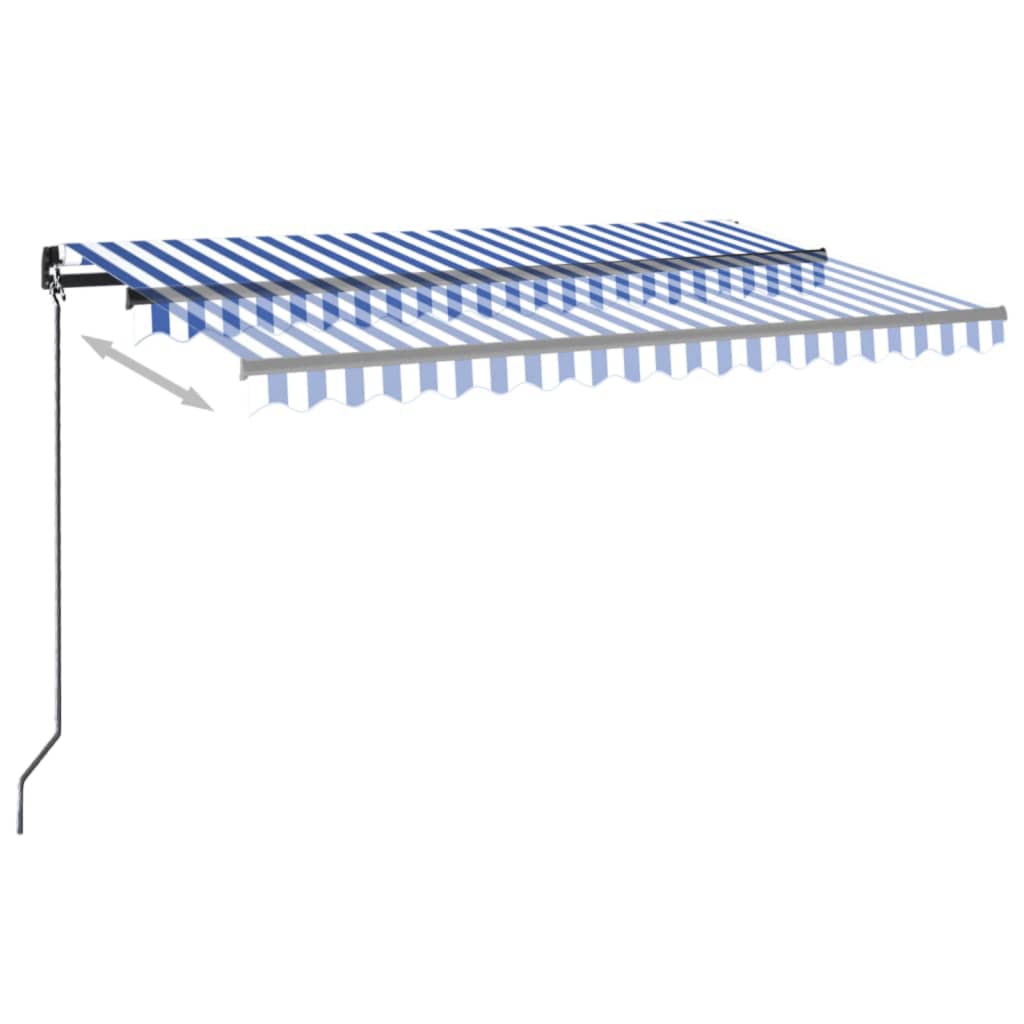 VidaXL Luifel handmatig uittrekbaar met LED 450x350 cm blauw en wit