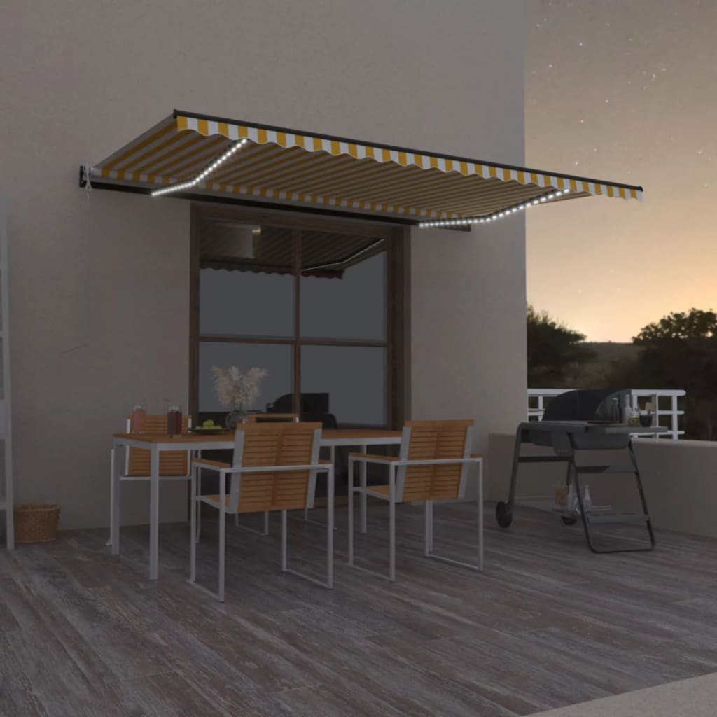 VidaXL Luifel automatisch met LED en windsensor 500x350 cm geel wit