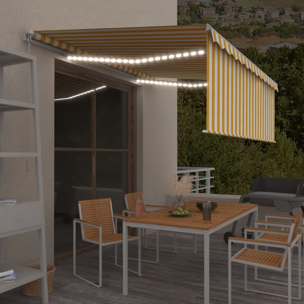 VidaXL Luifel handmatig uittrekbaar rolgordijn en LED 4,5x3 m geel wit