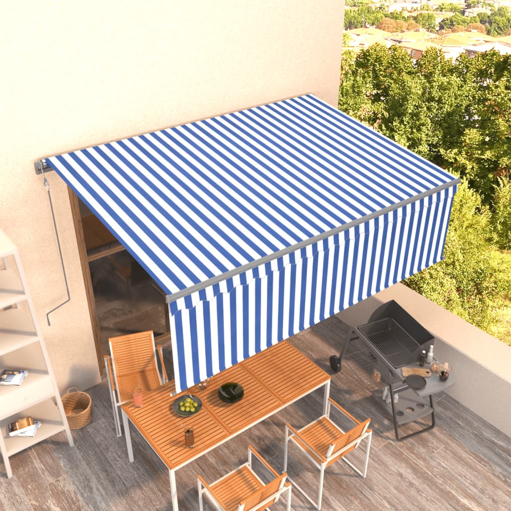 VidaXL Luifel automatisch uittrekbaar met rolgordijn 4,5x3 m blauw wit