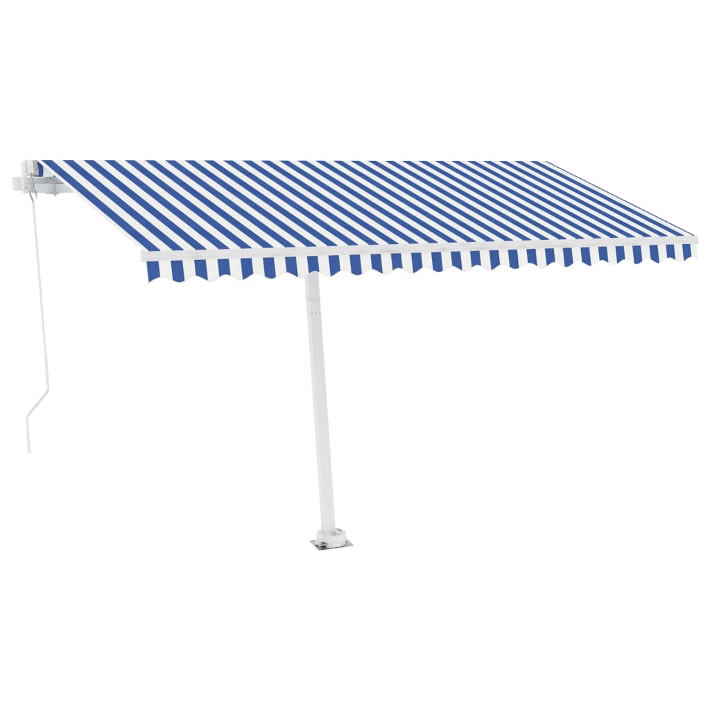 VidaXL Luifel vrijstaand handmatig uittrekbaar 400x300 cm blauw en wit