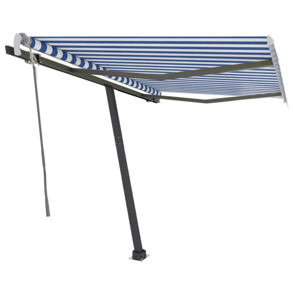 VidaXL Luifel vrijstaand handmatig uittrekbaar 350x250 cm blauw en wit