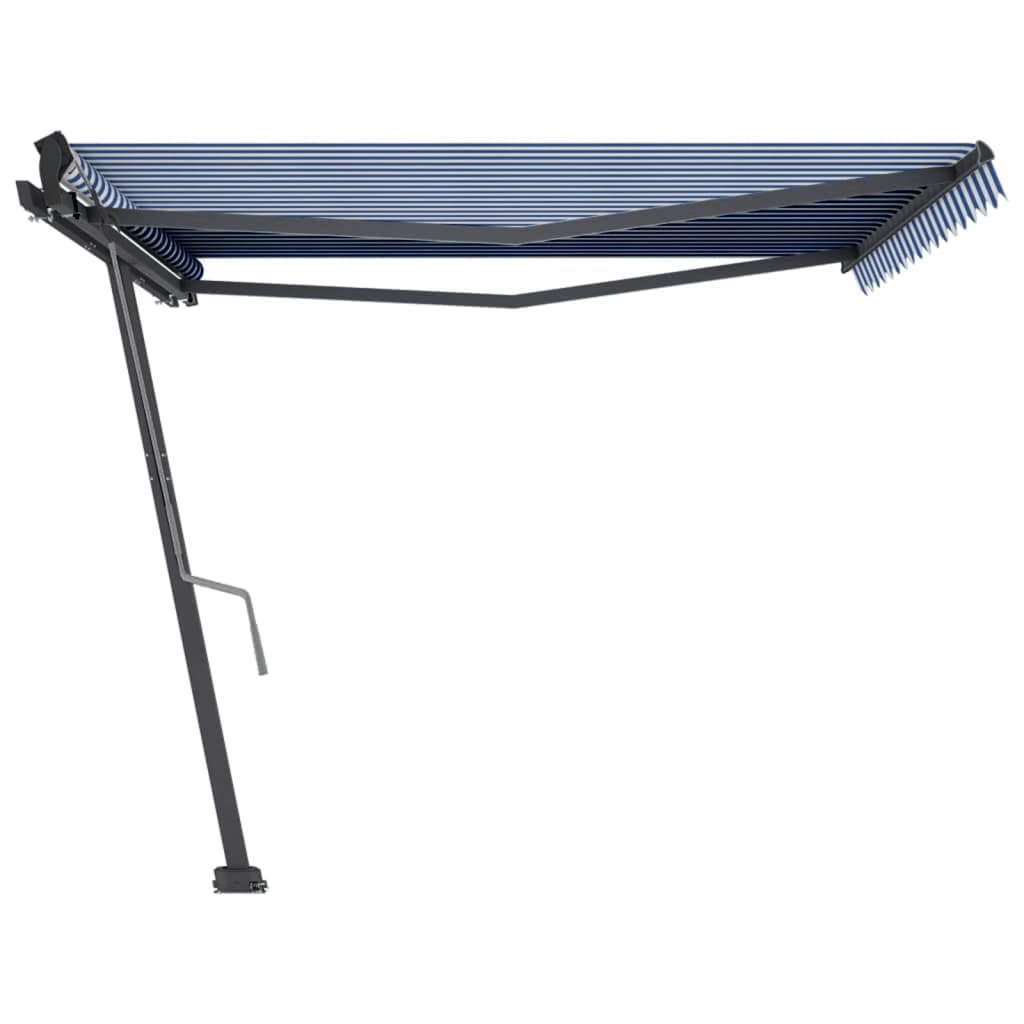 VidaXL Luifel vrijstaand handmatig uittrekbaar 400x300 cm blauw en wit