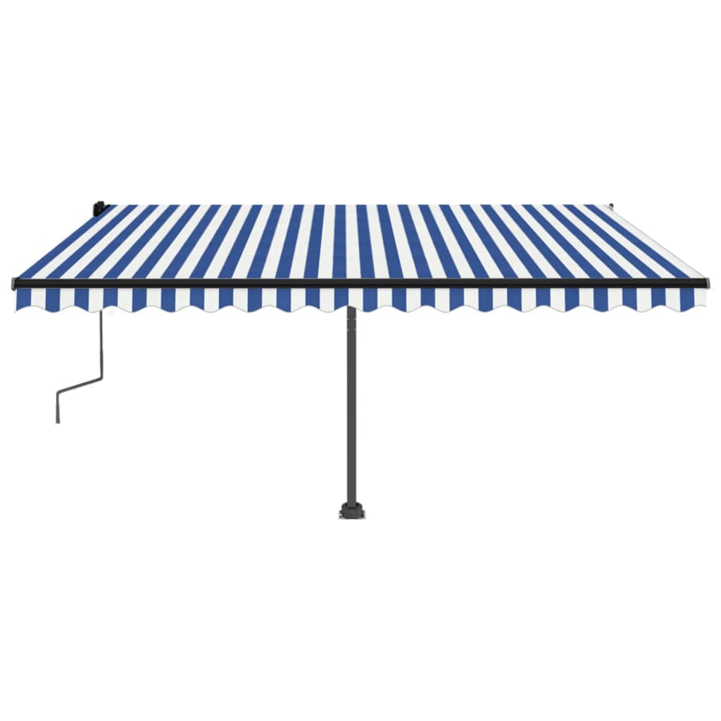 VidaXL Luifel handmatig uittrekbaar met LED 450x300 cm blauw en wit