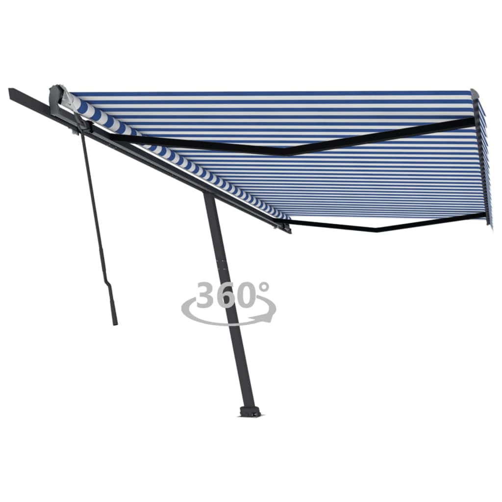 VidaXL Luifel vrijstaand handmatig uittrekbaar 500x300 cm blauw en wit